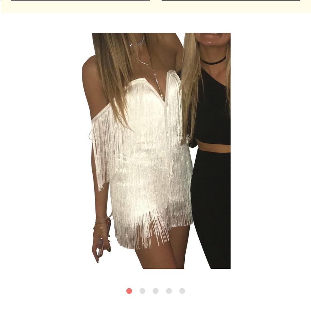 White fringe body on dress